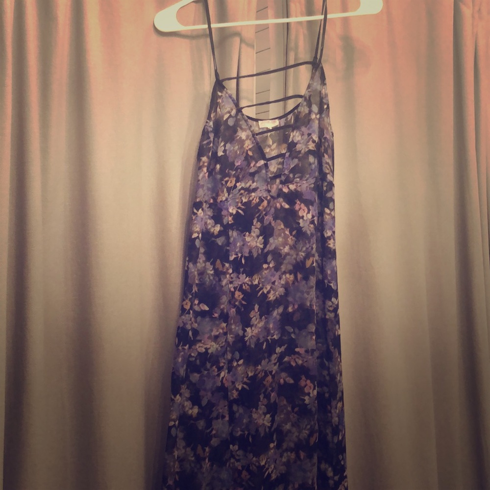 Fp intimates double slit maxi floral purple dress
